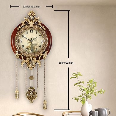 9" Retro Wooden Wall Clock with Swinging Pendulum: Elegant Design, Silent Movement, Requires 2 AA
