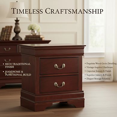 ZUQIETA Classic 2-Drawer Nightstand - 23.75" Tall with Spacious Storage in Dark Brown