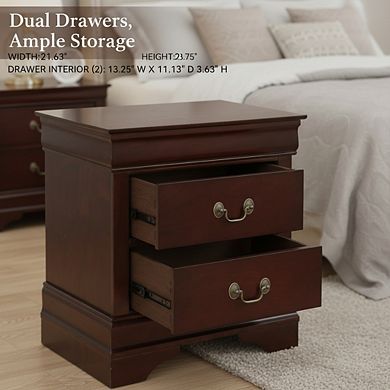 ZUQIETA Classic 2-Drawer Nightstand - 23.75" Tall with Spacious Storage in Dark Brown