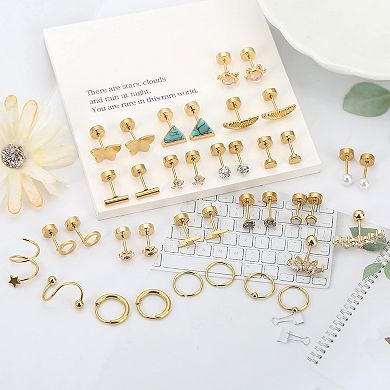 ZUQIETA 18-Pair Hypoallergenic Earrings - 20g Stainless Steel Flat Back Studs for Cartilage