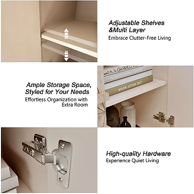 Merax 60" Rustic American Farmhouse Credenza Sunburst Design & Heavy Duty Storage