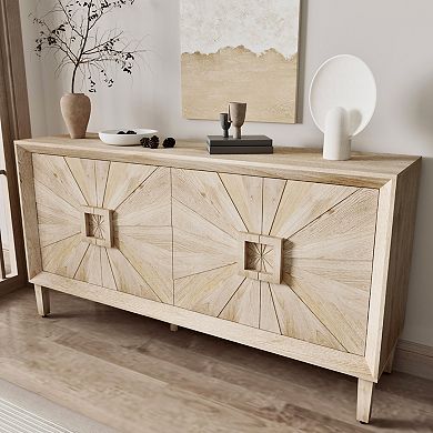 Merax 60" Rustic American Farmhouse Credenza Sunburst Design & Heavy Duty Storage