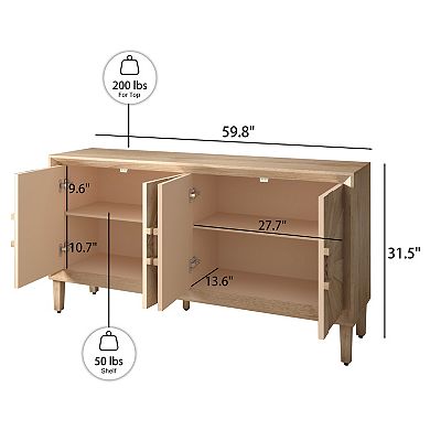 Merax 60" Rustic American Farmhouse Credenza Sunburst Design & Heavy Duty Storage