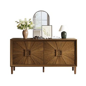 Merax 60" Rustic American Farmhouse Credenza Sunburst Design & Heavy Duty Storage