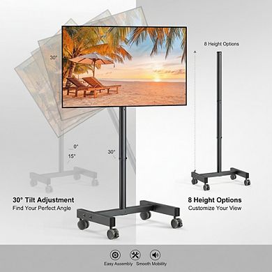 ZUQIETA Compact Mobile TV Cart - 30° Tilt & Height Adjustable for 13-50” Screens/Monitors