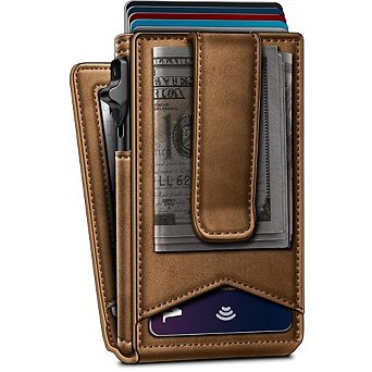 ZUQIETA AirTag Wallet for Men - Metal Case with Pop-Up Card Holder, Money Clip, RFID & ID Window