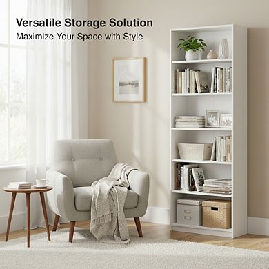 ZUQIETA Beginnings 5-Shelf Bookcase - Adjustable Shelves in Soft White for Versatile Storage