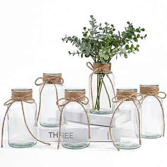 Set of 6 Glass Vases for Floral Arrangements: Home Decor, Wedding Centerpieces, Table Decor