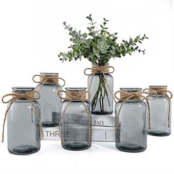 Set of 6 Glass Vases for Floral Arrangements: Home Decor, Wedding Centerpieces, Table Decor