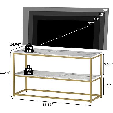 ZUQIETA 50" Modern TV Stand with Marble Top & Gold Base - 3-Tier Media Console