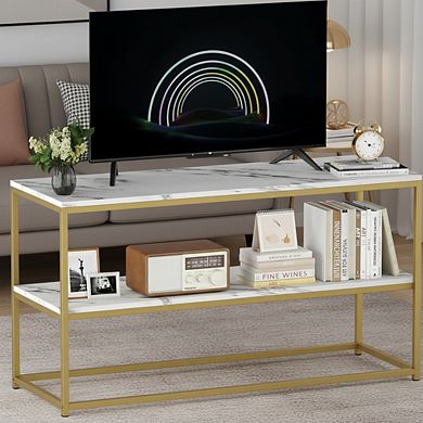 ZUQIETA 50" Modern TV Stand with Marble Top & Gold Base - 3-Tier Media Console