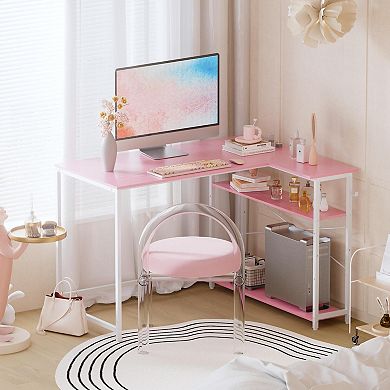 43" L-Shaped Computer Desk: Reversible Side Storage, Space-Saving Design, Home Office, Writing
