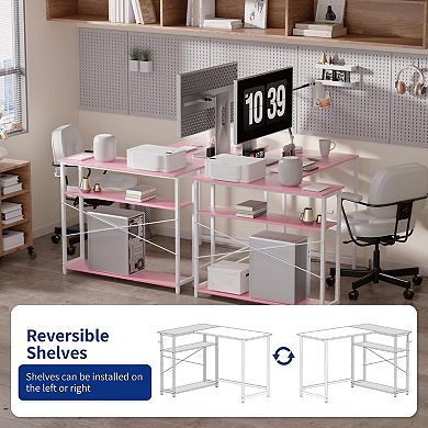 43" L-Shaped Computer Desk: Reversible Side Storage, Space-Saving Design, Home Office, Writing