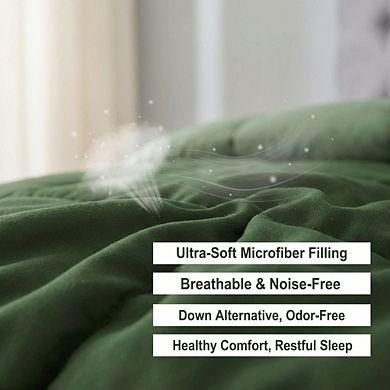 Queen Green Reversible Comforter Set, 3pc Down Alternative Quilted & Breathable
