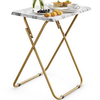 Folding TV Tray Table - Marble Top, Easy Clean, Space Saving, Stable