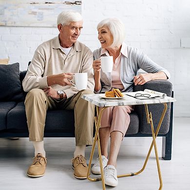 Folding TV Tray Table - Marble Top, Easy Clean, Space Saving, Stable
