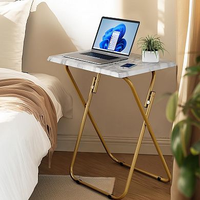 Folding TV Tray Table - Marble Top, Easy Clean, Space Saving, Stable