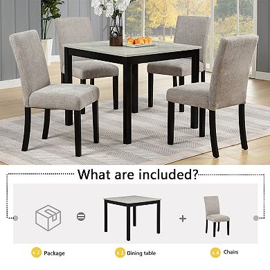 Merax 5-Piece Dining Set with Concrete Effect Melamine Tabletop
