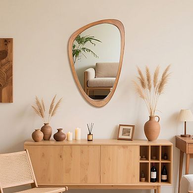 Irregular Asymmetrical Decorative Wall Mirror with Solid Wood Frame for Living Room, Bedroom