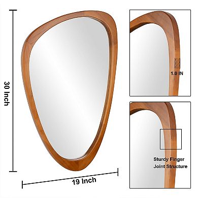 Irregular Asymmetrical Decorative Wall Mirror with Solid Wood Frame for Living Room, Bedroom