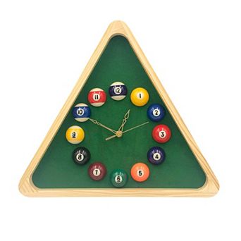 Solid Wood Billiards Clock: 14" Triangle, Silent, Easy to Set, Perfect for Game Rooms & Bars