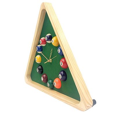 Solid Wood Billiards Clock: 14" Triangle, Silent, Easy to Set, Perfect for Game Rooms & Bars