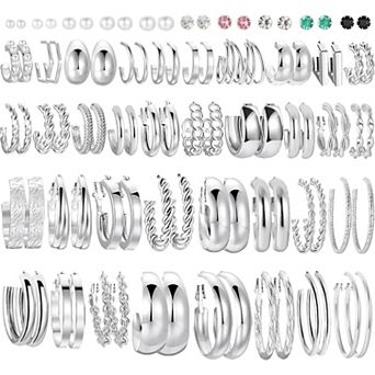 ZUQIETA Hypoallergenic 46-Pair Earring Set - 6 Style Mix of Hoops, Pearls & Studs