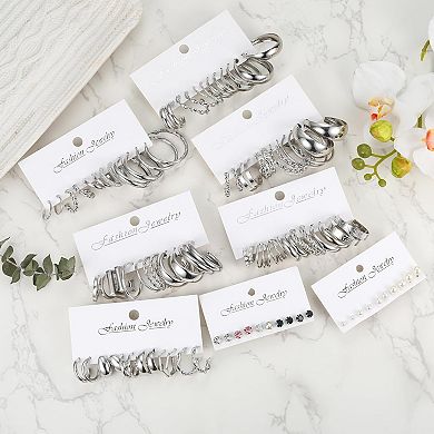 ZUQIETA Hypoallergenic 46-Pair Earring Set - 6 Style Mix of Hoops, Pearls & Studs