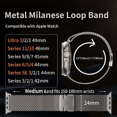 Milanese Loop Bands for Apple Watch Ultra/Series 11-4 - adjustable stainless mesh, parachute buckle