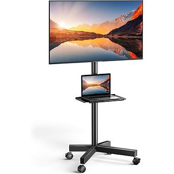 ZUQIETA Mobile Entertainment Cart - Rolling TV Stand with Shelf for 23-60” Flat/Curved TVs