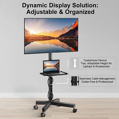ZUQIETA Mobile Entertainment Cart - Rolling TV Stand with Shelf for 23-60” Flat/Curved TVs
