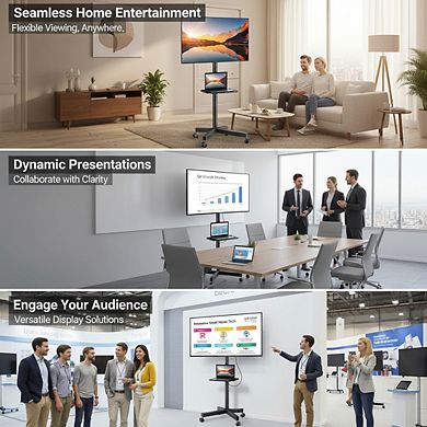 ZUQIETA Mobile Entertainment Cart - Rolling TV Stand with Shelf for 23-60” Flat/Curved TVs