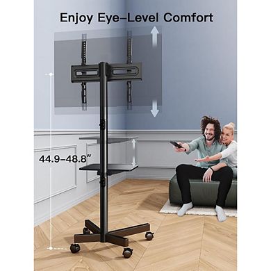 ZUQIETA Mobile Entertainment Cart - Rolling TV Stand with Shelf for 23-60” Flat/Curved TVs