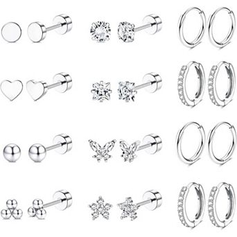 ZUQIETA Hypoallergenic Flat Back Earrings - Surgical Silver Plated for Sensitive Ears