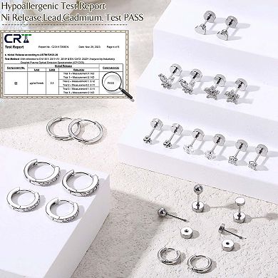 ZUQIETA Hypoallergenic Flat Back Earrings - Surgical Silver Plated for Sensitive Ears