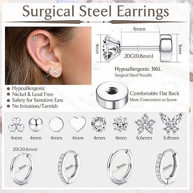 ZUQIETA Hypoallergenic Flat Back Earrings - Surgical Silver Plated for Sensitive Ears