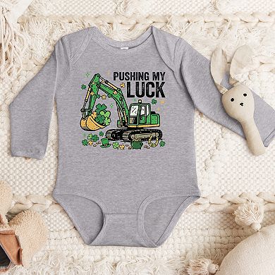 Pushing My Luck Excavator - Baby Long Sleeve Bodysuit
