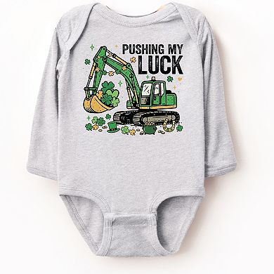 Pushing My Luck Excavator - Baby Long Sleeve Bodysuit