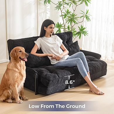 Adjustable 5-Position Foldable Sofa Bed with Button Tufted Design: Versatile for Reading, Sleeping