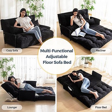 Adjustable 5-Position Foldable Sofa Bed with Button Tufted Design: Versatile for Reading, Sleeping