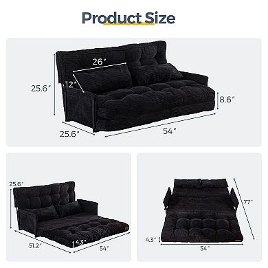 Adjustable 5-Position Foldable Sofa Bed with Button Tufted Design: Versatile for Reading, Sleeping