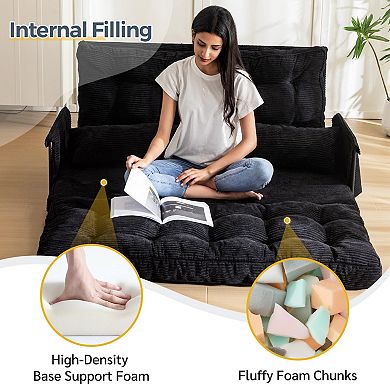 Adjustable 5-Position Foldable Sofa Bed with Button Tufted Design: Versatile for Reading, Sleeping