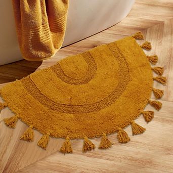Boho Bathroom Rug 100% Cotton Handwoven Non Slip Absorbent 20x32" Mustard