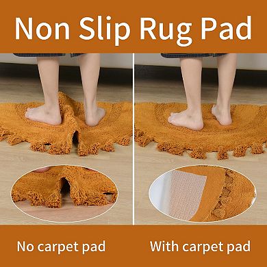 Boho Bathroom Rug 100% Cotton Handwoven Non Slip Absorbent 20x32" Mustard