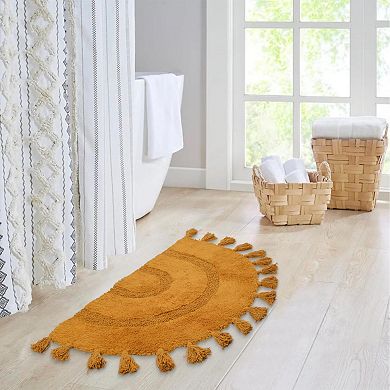 Boho Bathroom Rug 100% Cotton Handwoven Non Slip Absorbent 20x32" Mustard