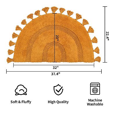 Boho Bathroom Rug 100% Cotton Handwoven Non Slip Absorbent 20x32" Mustard