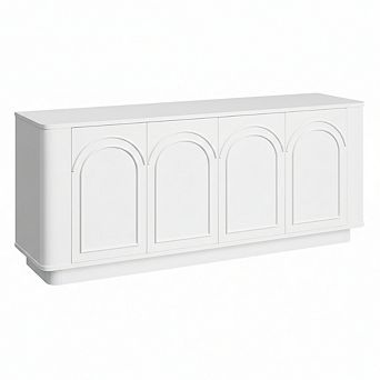 ZUQIETA Modern TV Stand for 75/80" TVs with Storage, Curved Console in White