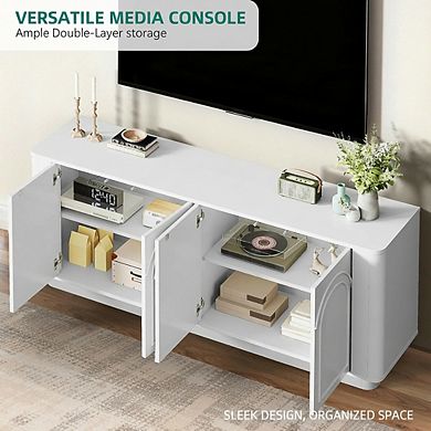 ZUQIETA Modern TV Stand for 75/80" TVs with Storage, Curved Console in White
