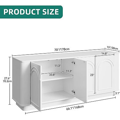 ZUQIETA Modern TV Stand for 75/80" TVs with Storage, Curved Console in White