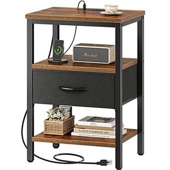 Adjustable Drawer Nightstand with Charging Station: 3 tier Storage for Bedroom or Living Room